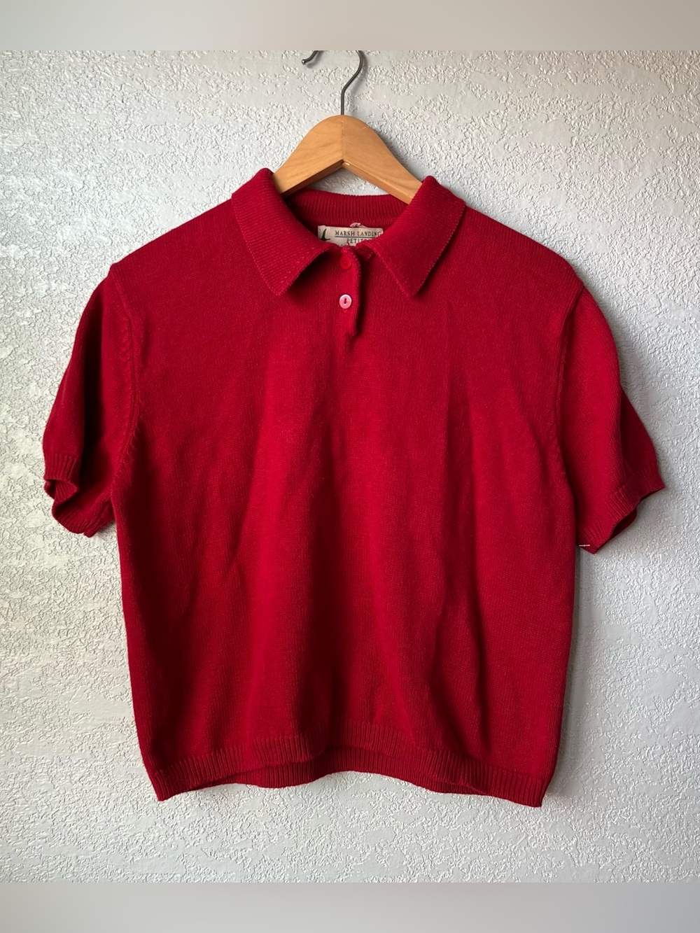 Vintage Marsh Landing Petites Red Knit Polo Sweater Top USA 100% Cotton PL
